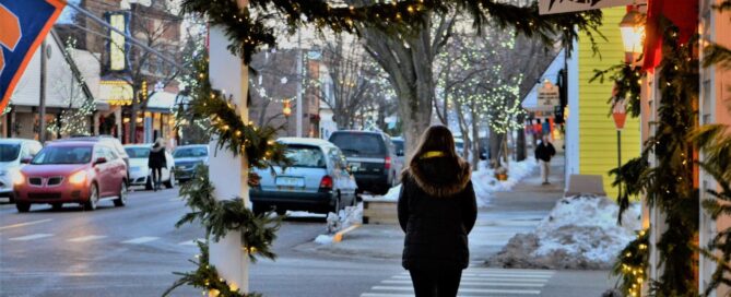 Downtown small town USA at Christmas time