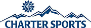 Charter Sports logo featuring stylized mountains and a snowflake, representing ski and snowboard rental services.