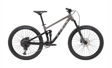 Mountain bike from Marin Bicycles, featuring a sturdy frame and wide tires, ideal for exploring trails in Beaver Creek and Vail.