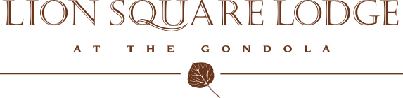 Lion Square Lodge logo featuring elegant typography, emphasizing luxury accommodations at the gondola in Colorado's ski resort area.