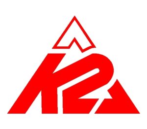 K2 logo featuring a stylized red mountain design, representing a prominent ski and snowboard brand associated with Charter Sports' rental services in Colorado.