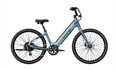E-bike rental from Charter Sports featuring a blue pedal-assist bike, designed for comfortable exploration of Beaver Creek and surrounding paths.