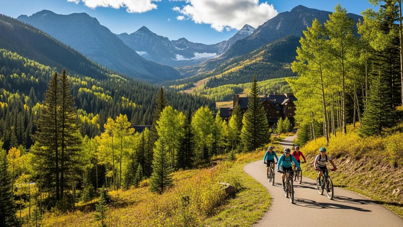 Bikers on the Gore Valley Trail, showcasing popular routes from Lion Square Lodge North