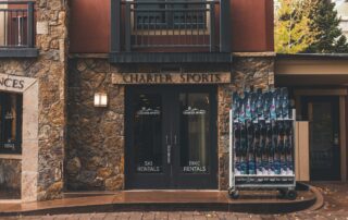 Charter Sports ski rental shop entrance at Lion Square Lodge North in Lionshead Village, Vail