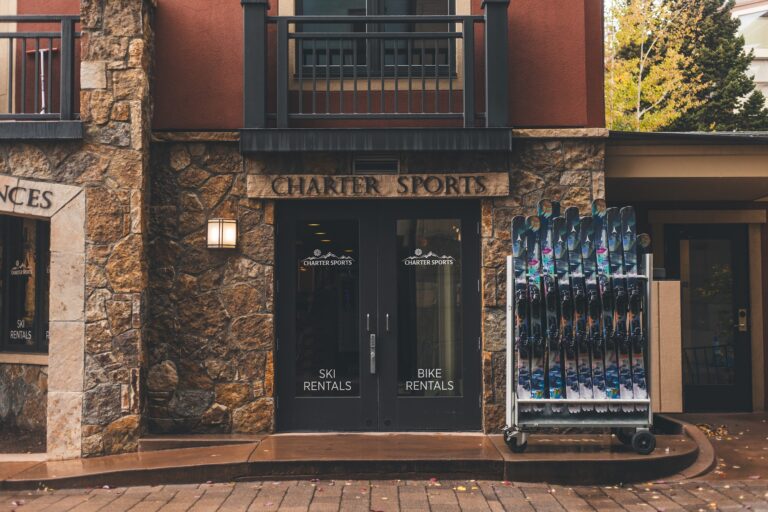 Charter Sports ski rental shop entrance at Lion Square Lodge North in Lionshead Village, Vail