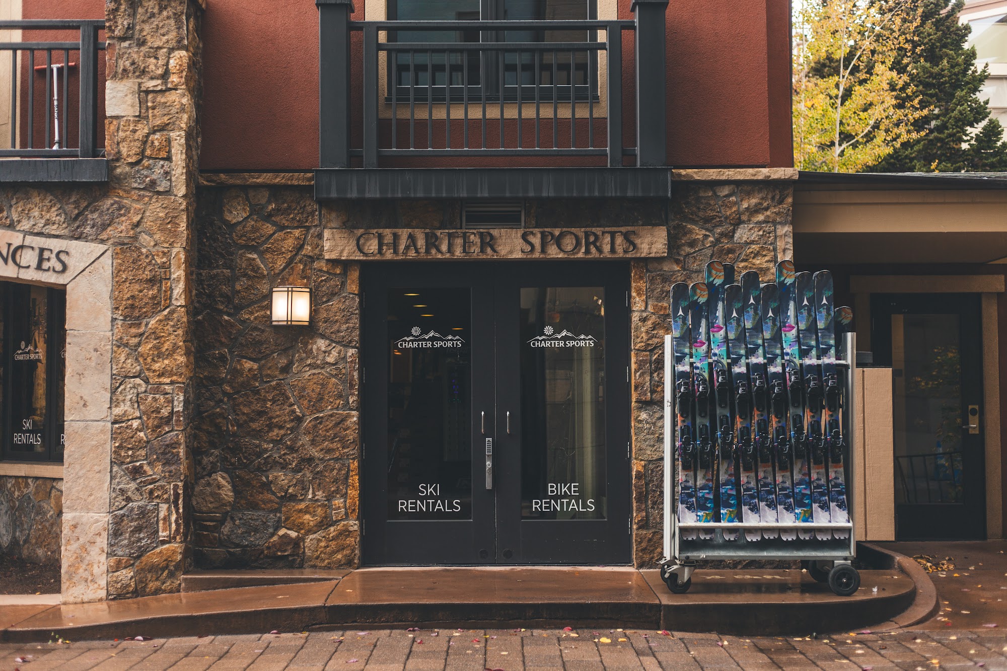 Charter Sports ski rental shop entrance at Lion Square Lodge North in Lionshead Village, Vail